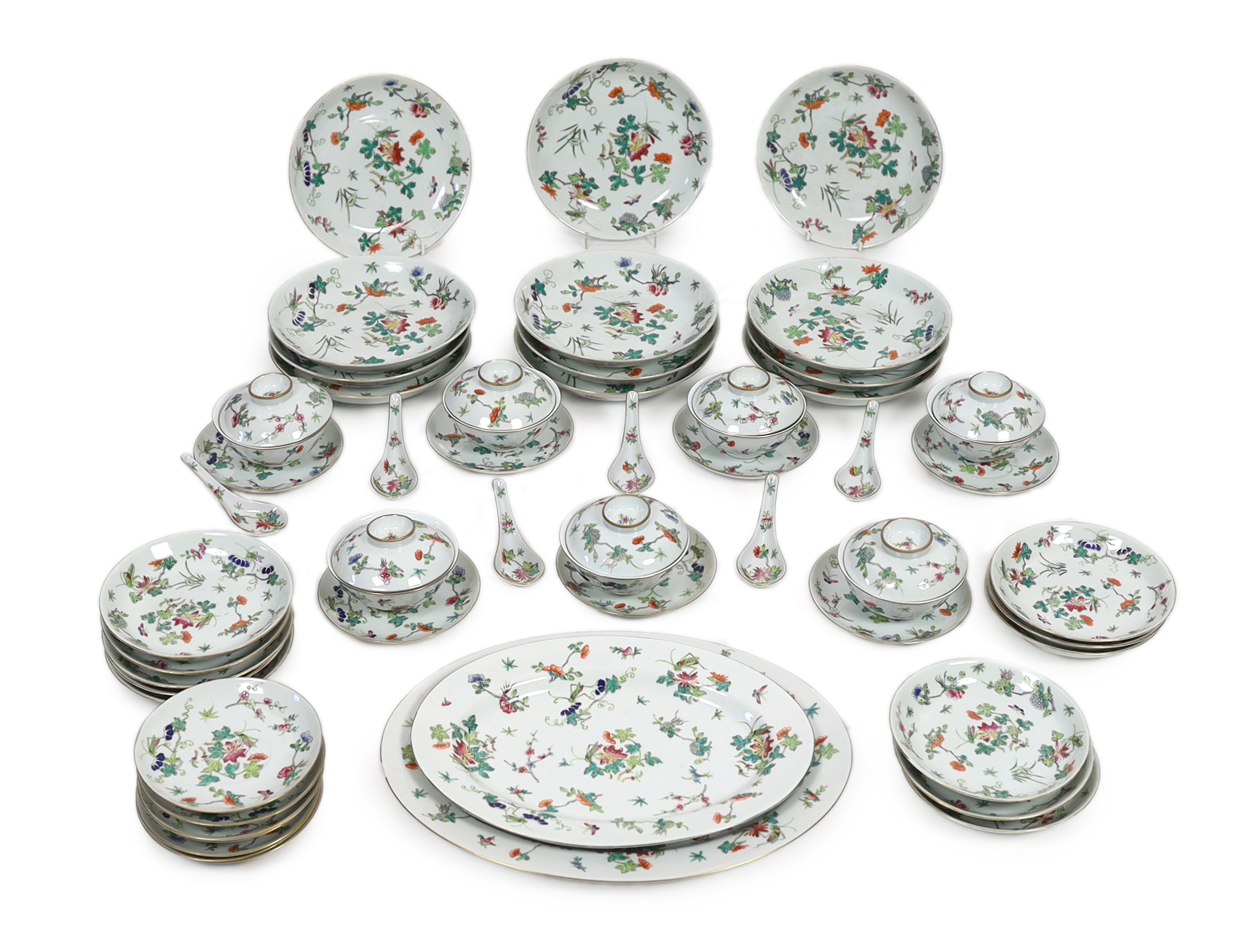 A large Chinese famille rose table service, late Qing/early Republic period